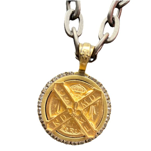 Rare French Kande Graphite 24K GD Pendant Crystal Choker Chain  Necklace W/Tag - Picture 2 of 6